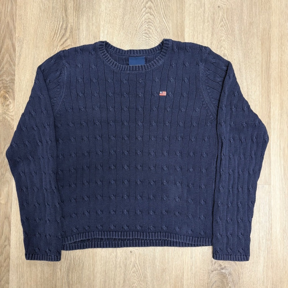 Vintage Polo Jeans Co Ralph Lauren Women's XL Navy Blue American Flag Sweater